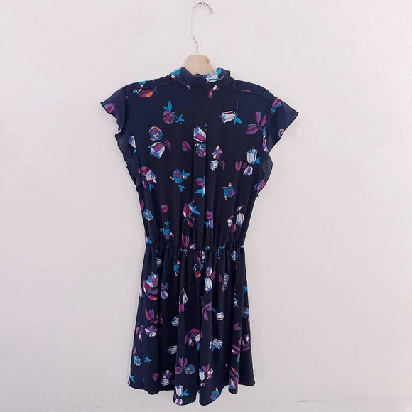 Rebecca Taylor Silk Floral Mini Dress Tie Front Navy - Picture 5 of 5